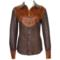 Retro New Tom Ford for Gucci Runway S/S 2004 Collection Western Leather Men's Shirt 48