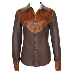 New Tom Ford for Gucci Runway S/S 2004 Collection Western Leather Men's Shirt 48