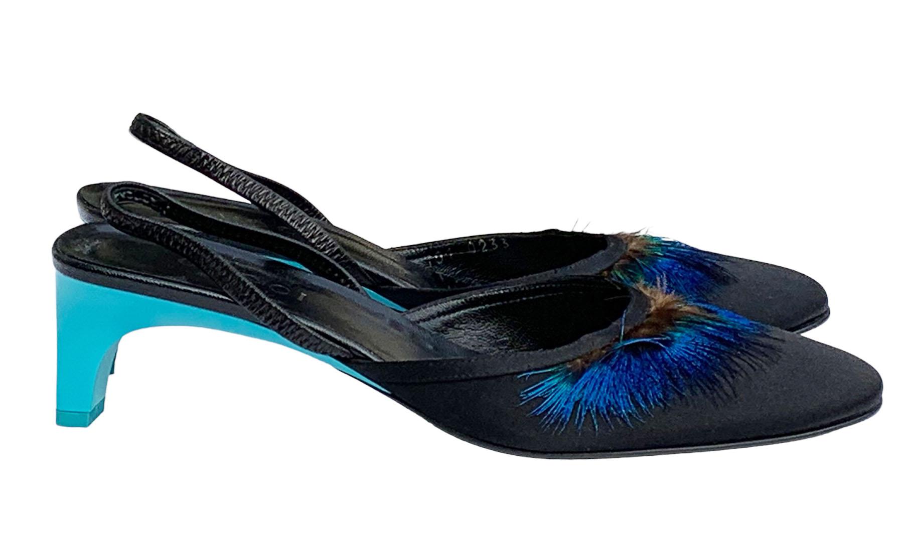 Black NEW Tom Ford for Gucci S/S 1999 Tropical Feather Embellished Shoes Sandals US 7  For Sale