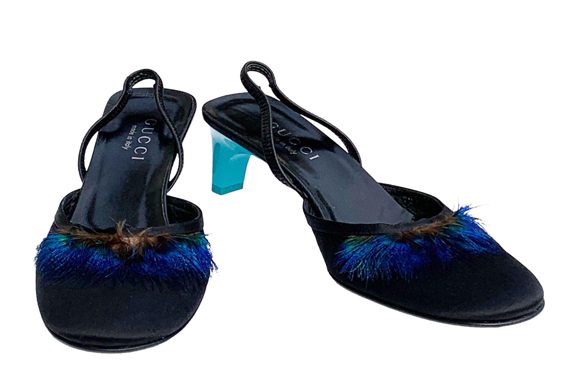 Women's NEW Tom Ford for Gucci S/S 1999 Tropical Feather Embellished Shoes Sandals US 7  For Sale