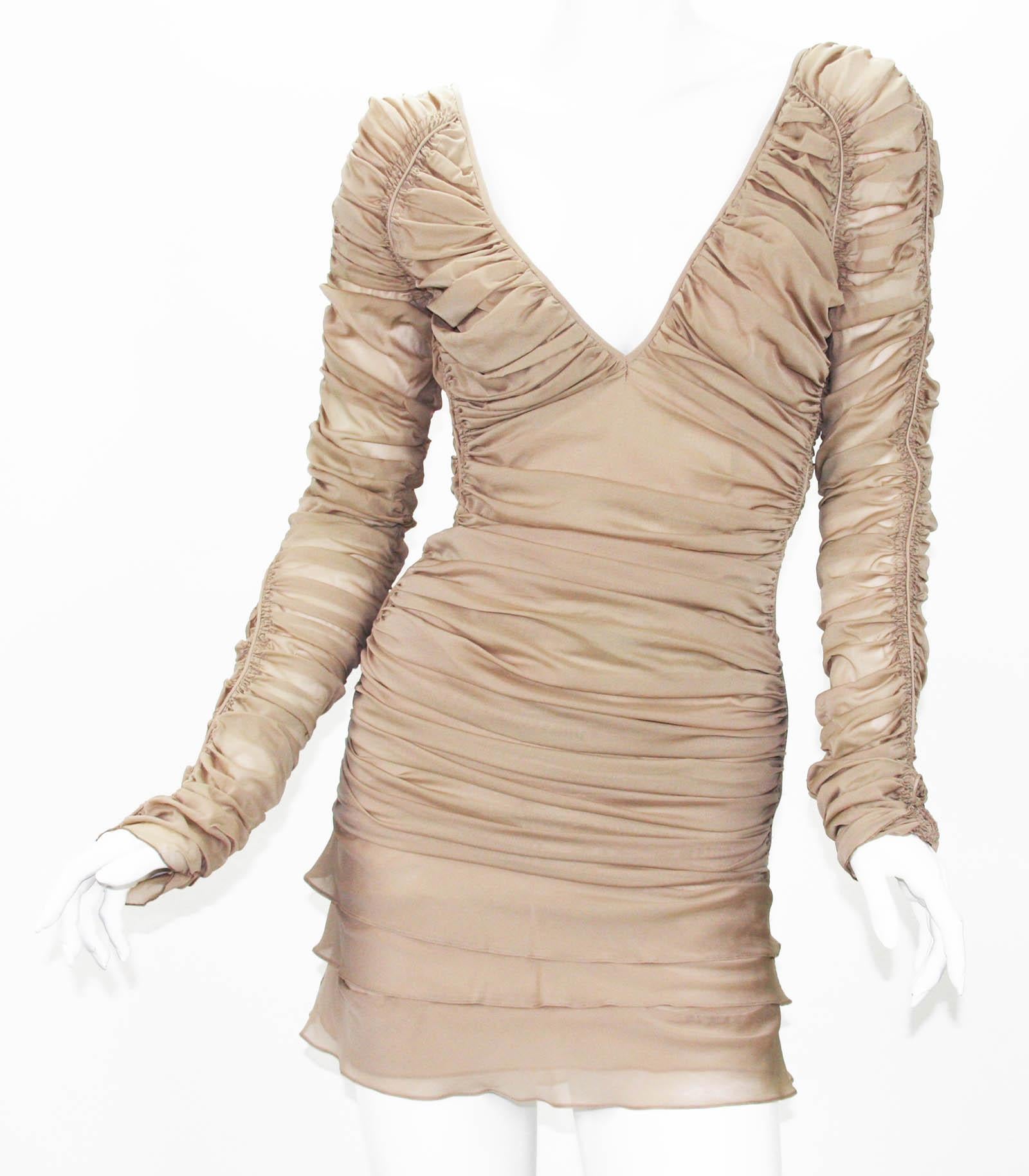 New Tom Ford for Gucci S/S 2003 Sexy Mini Nude Silk Stretch Open Back Dress 38 For Sale 3