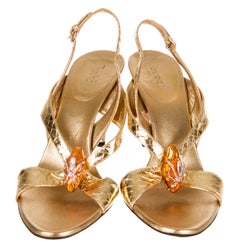 New Tom Ford for Gucci S/S 2004 Collection Python Gold Snake Head Sandals 9.5 B