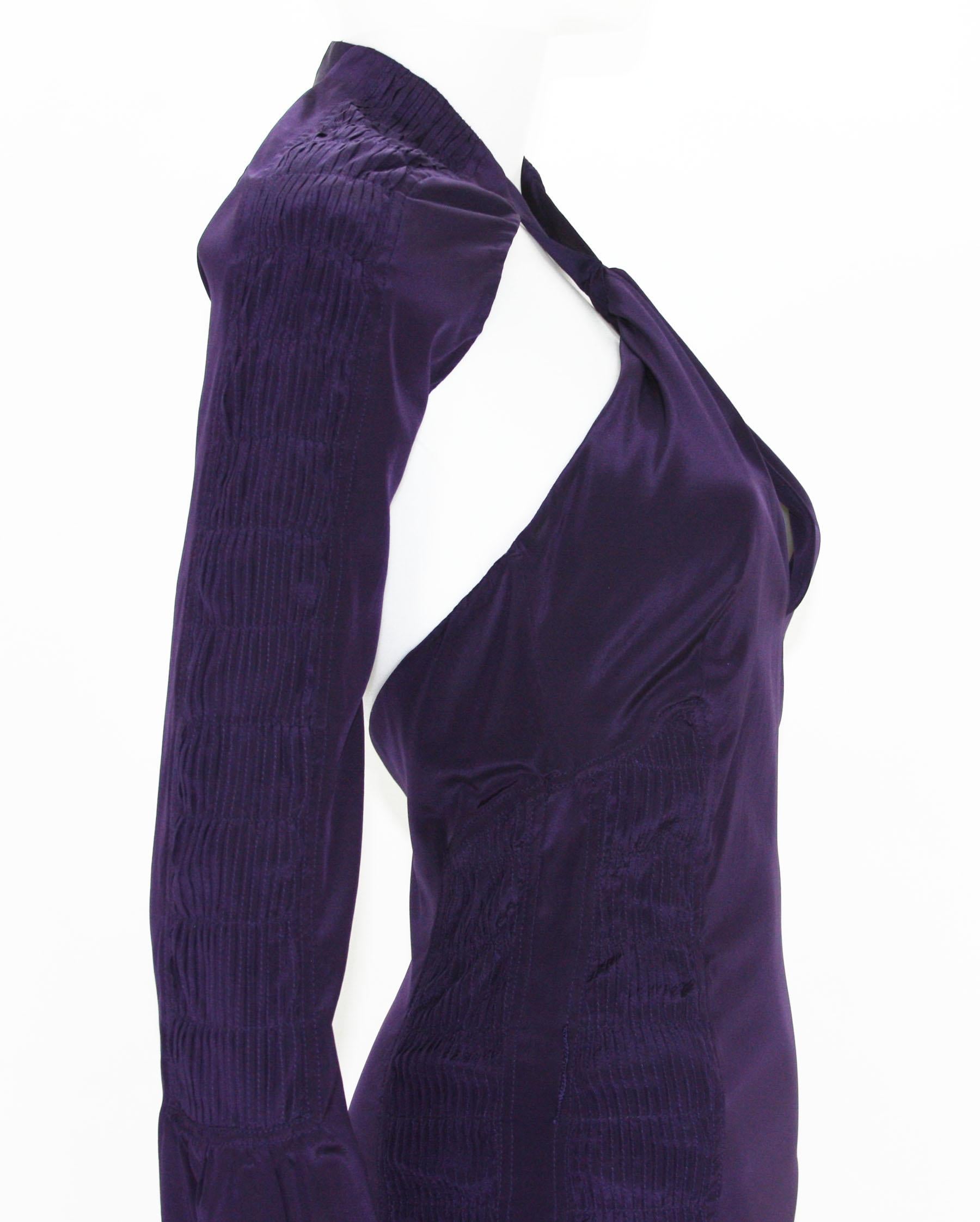 New Tom Ford for Gucci S/S 2004 Deep Purple Silk Plunging Backless Mini Dress 38 In New Condition In Montgomery, TX