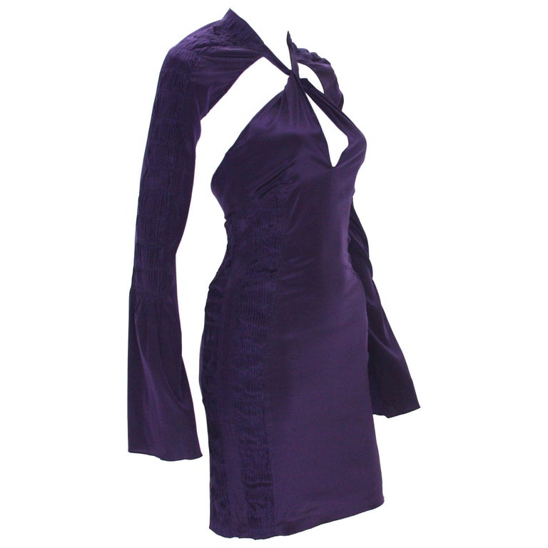 New Tom Ford for Gucci S/S 2004 Deep Purple Silk Plunging Backless 