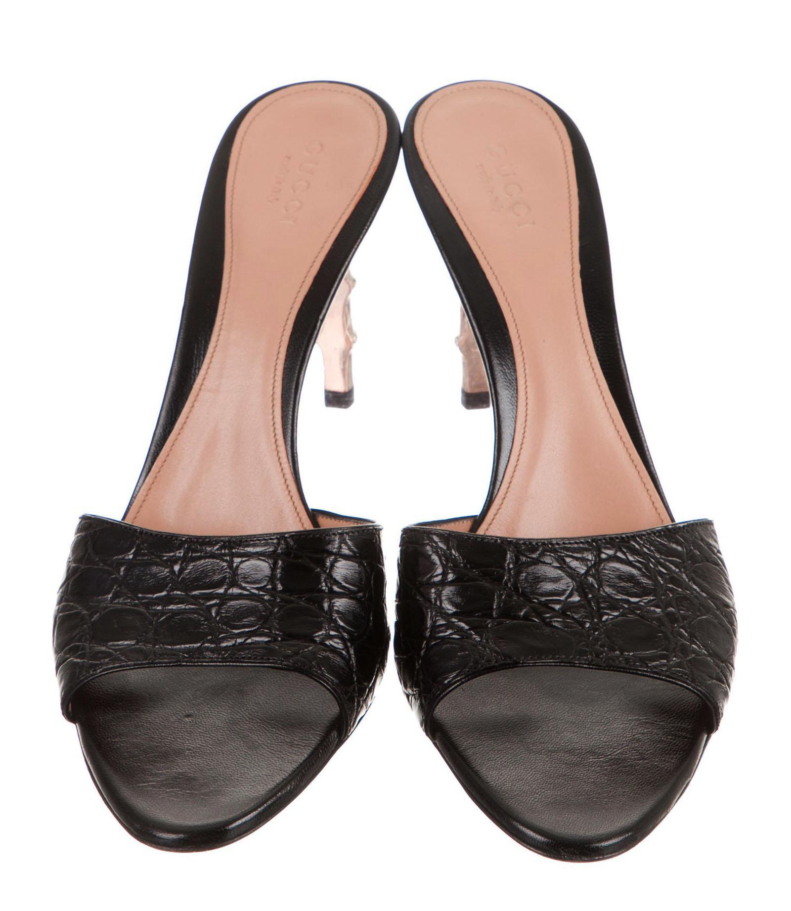 Noir Chaussures à talons en crocodile noir et bambou véritable Tom Ford pour Gucci S/S 2004 - Taille 8 B, neuves en vente