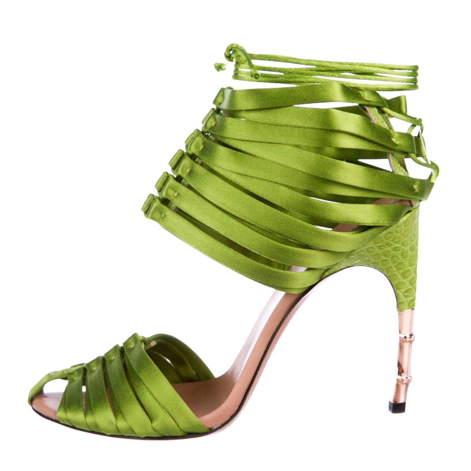 Nouveau TOM FORD for GUCCI S/S 2004 Green Satin Corset Shoes Sandals 9 B