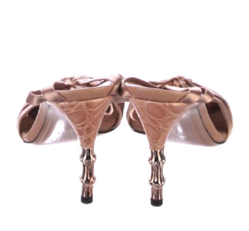 Beige New TOM FORD for GUCCI S/S 2004 Nude Crocodile Satin Corset Shoes US 9.5 For Sale