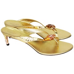 New Tom Ford for Gucci S/S 2004 Python Gold Snake Head Leather Sandals 7.5 B