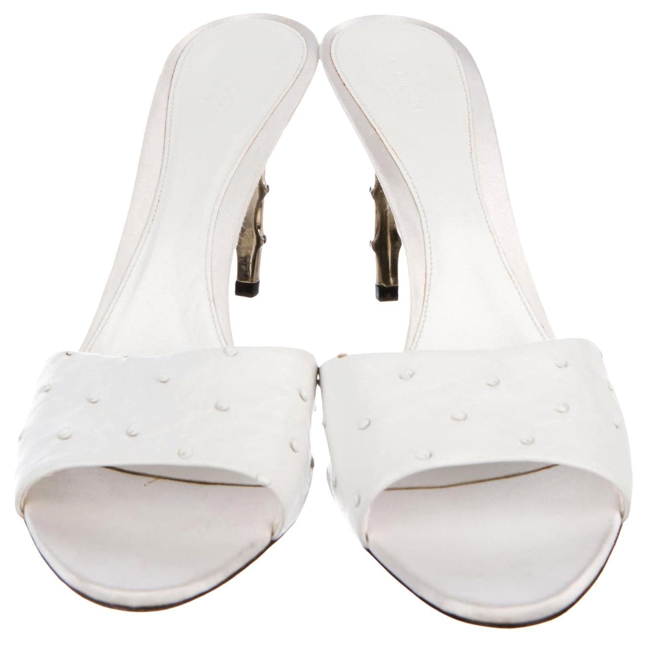 New Tom Ford for Gucci S/S 2004 White Ostrich Bamboo Shoes Sandals 10 B