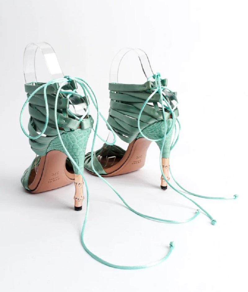 Gray New Tom Ford for Gucci Satin Mint Green Corset Bamboo Heel Shoes It 38 B  US 8 B