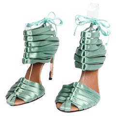 New Tom Ford for Gucci Satin Mint Green Corset Bamboo Heel Shoes It 38 B  US 8 B