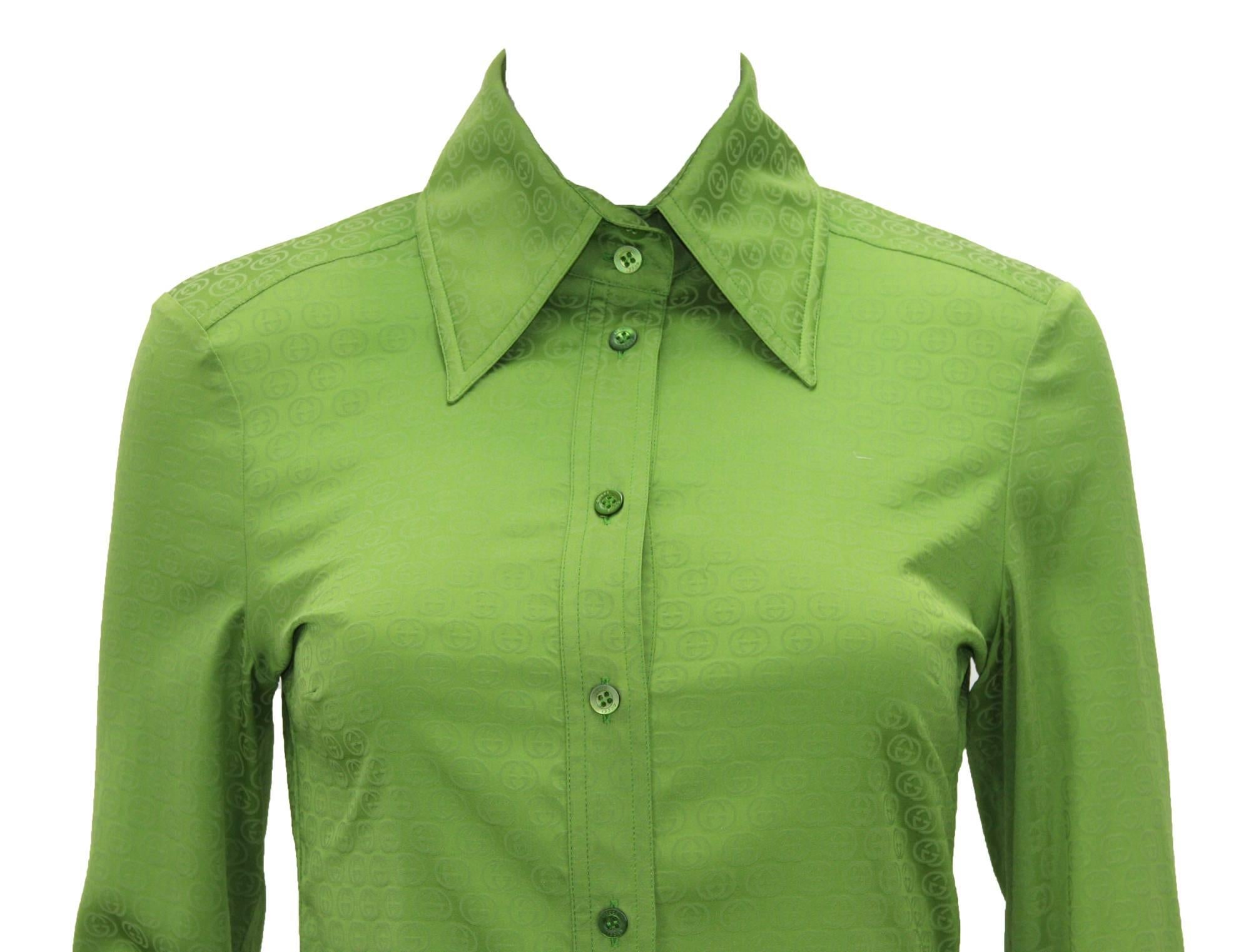 Gucci par Tom Ford - Chemisier vert à motif GG, taille IT 38, printemps-été 2003 en vente 1