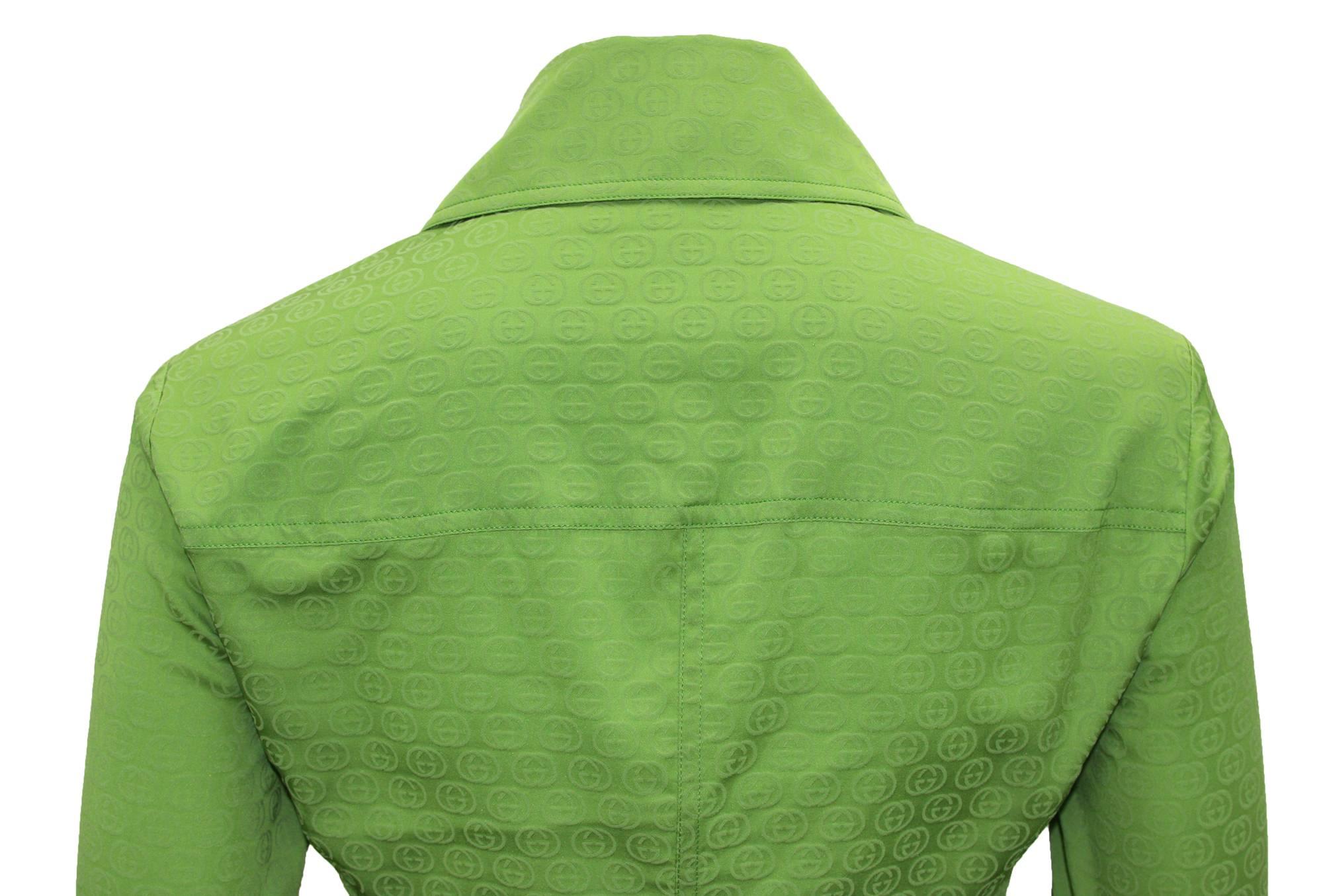 New Gucci by Tom Ford S/S 2003 Green GG Pattern Top Blouse It. 38 For Sale 1