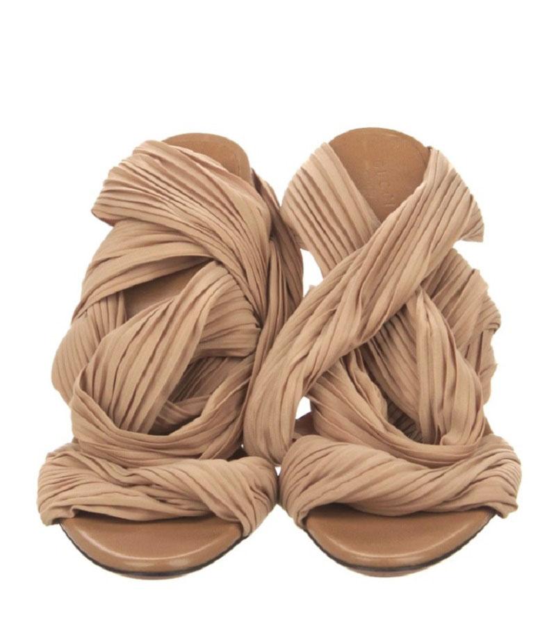 Marrone New Tom Ford for Gucci SS 2004 ADS Plisse Stretch Satin Bamboo Heel Shoes US 10 B in vendita