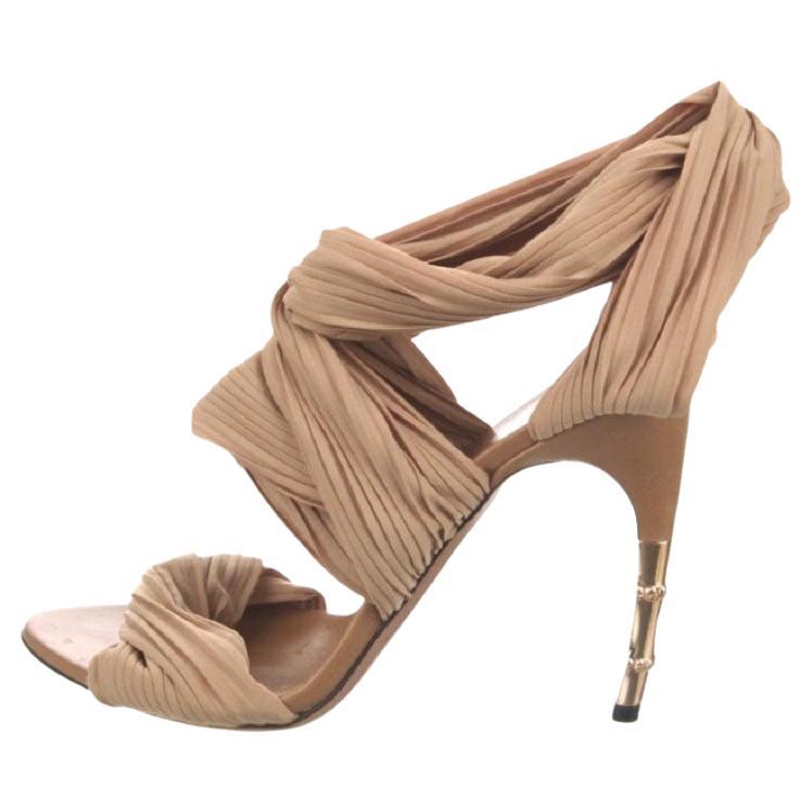 New Tom Ford for Gucci SS 2004 ADS Plisse Stretch Satin Bamboo Heel Shoes US 10 B in vendita