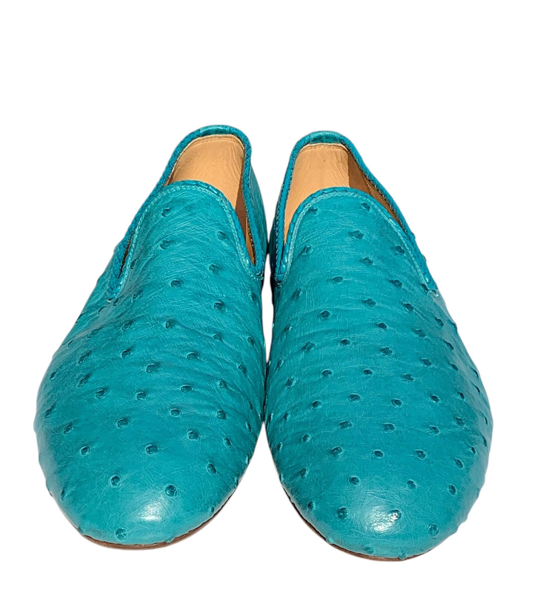 Blu New Tom Ford for Gucci Mocassini da uomo con tacco in struzzo turchese e bambù US 10.5 in vendita
