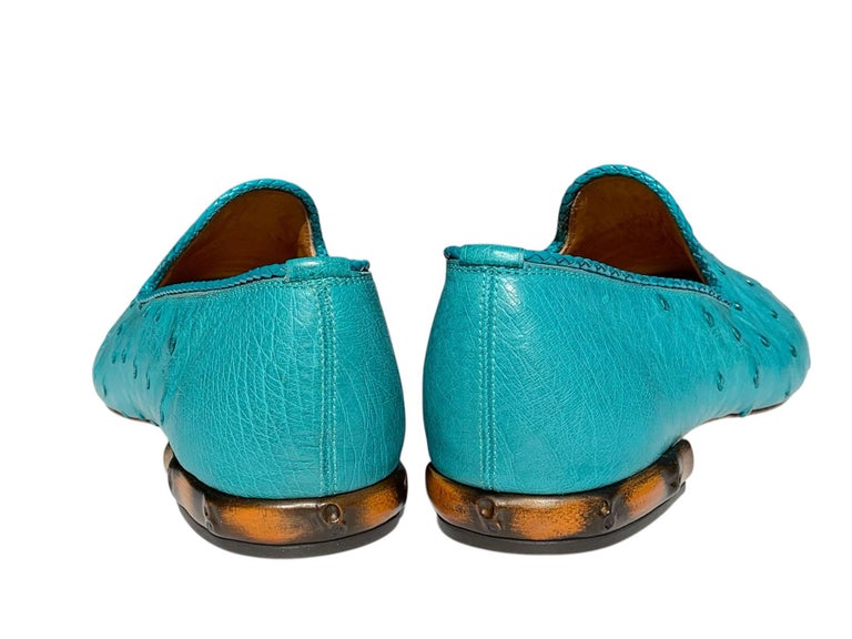 New Tom Ford for Gucci Turquoise Ostrich Bamboo Heel Men display picture 2
