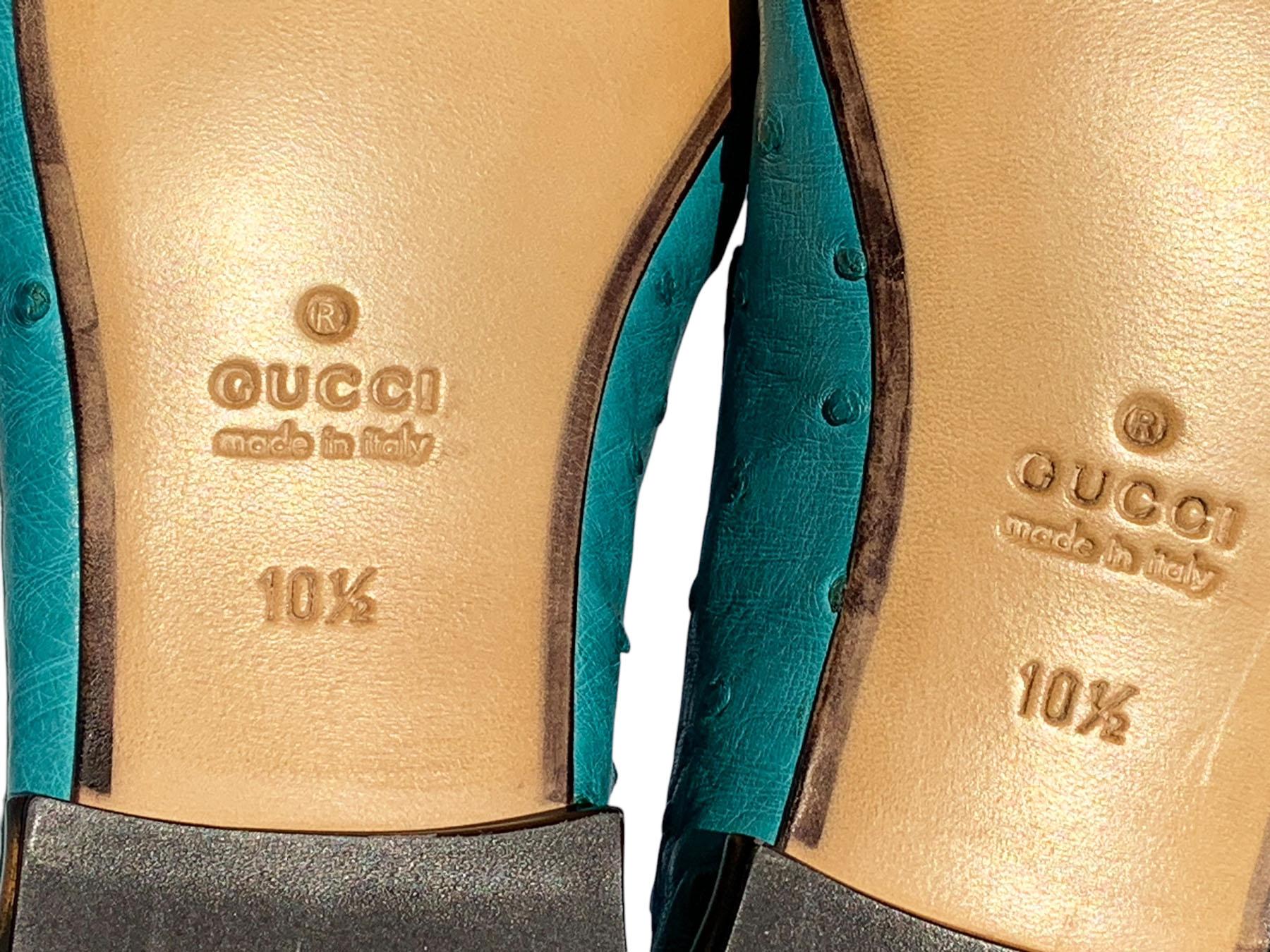 Uomo New Tom Ford for Gucci Mocassini da uomo con tacco in struzzo turchese e bambù US 10.5 in vendita