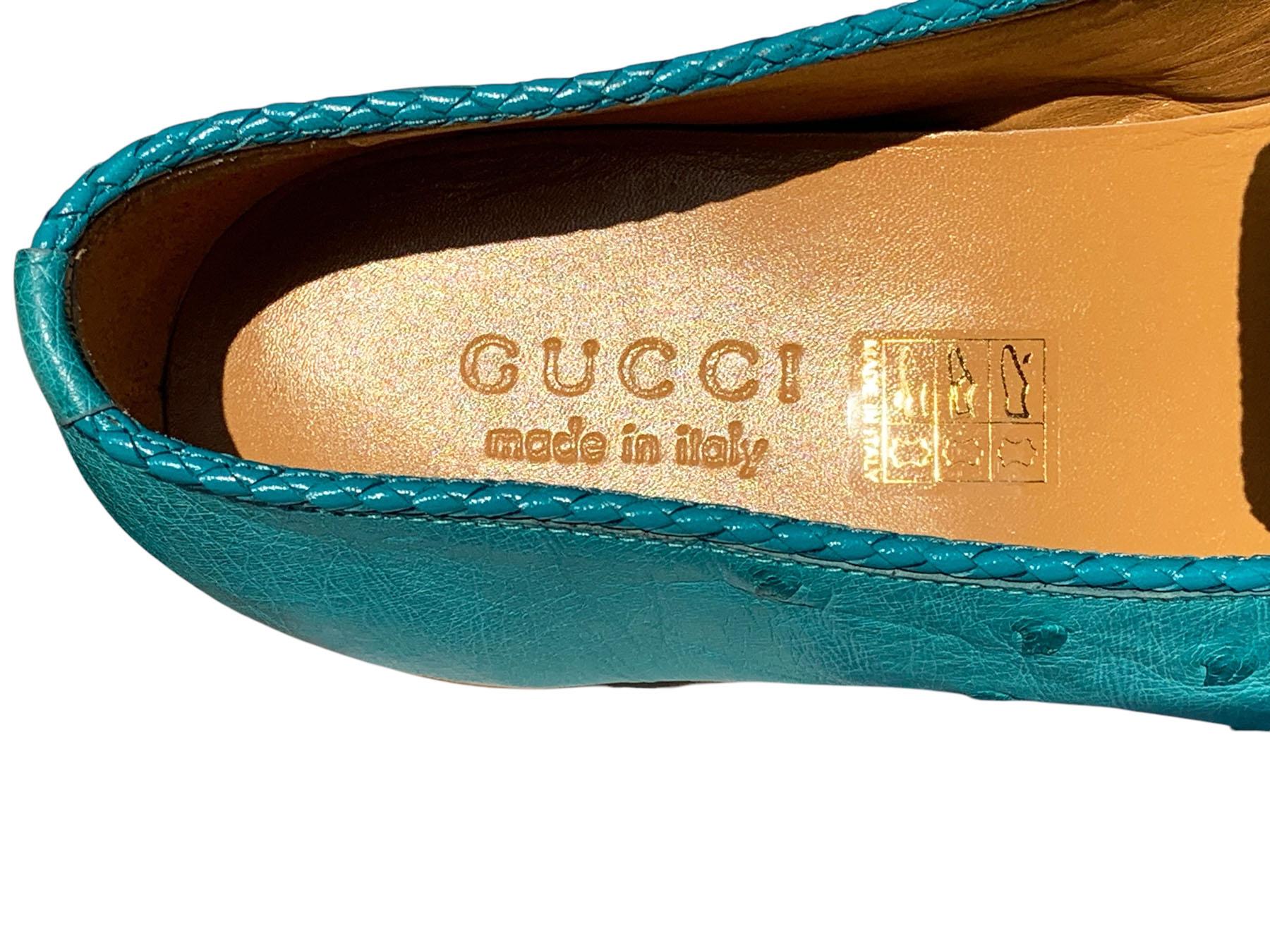 New Tom Ford for Gucci Mocassini da uomo con tacco in struzzo turchese e bambù US 10.5 in vendita 1