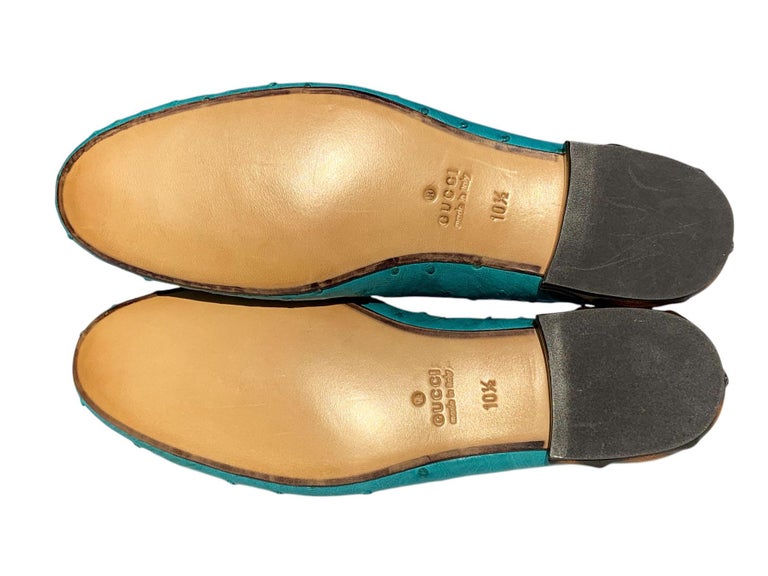 Gucci Garden Men\'s Teal ostrich Loafers with Gold bit New Tom Ford for Gucci Turquoise Ostrich Bamboo Heel Men main image 4
