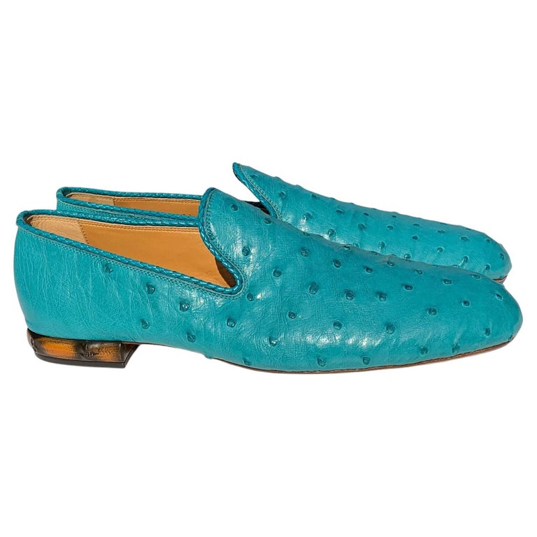 Gucci Garden Men\'s Teal ostrich Loafers with Gold bit GUCCI Brown Leather Horsebit Men main image 2