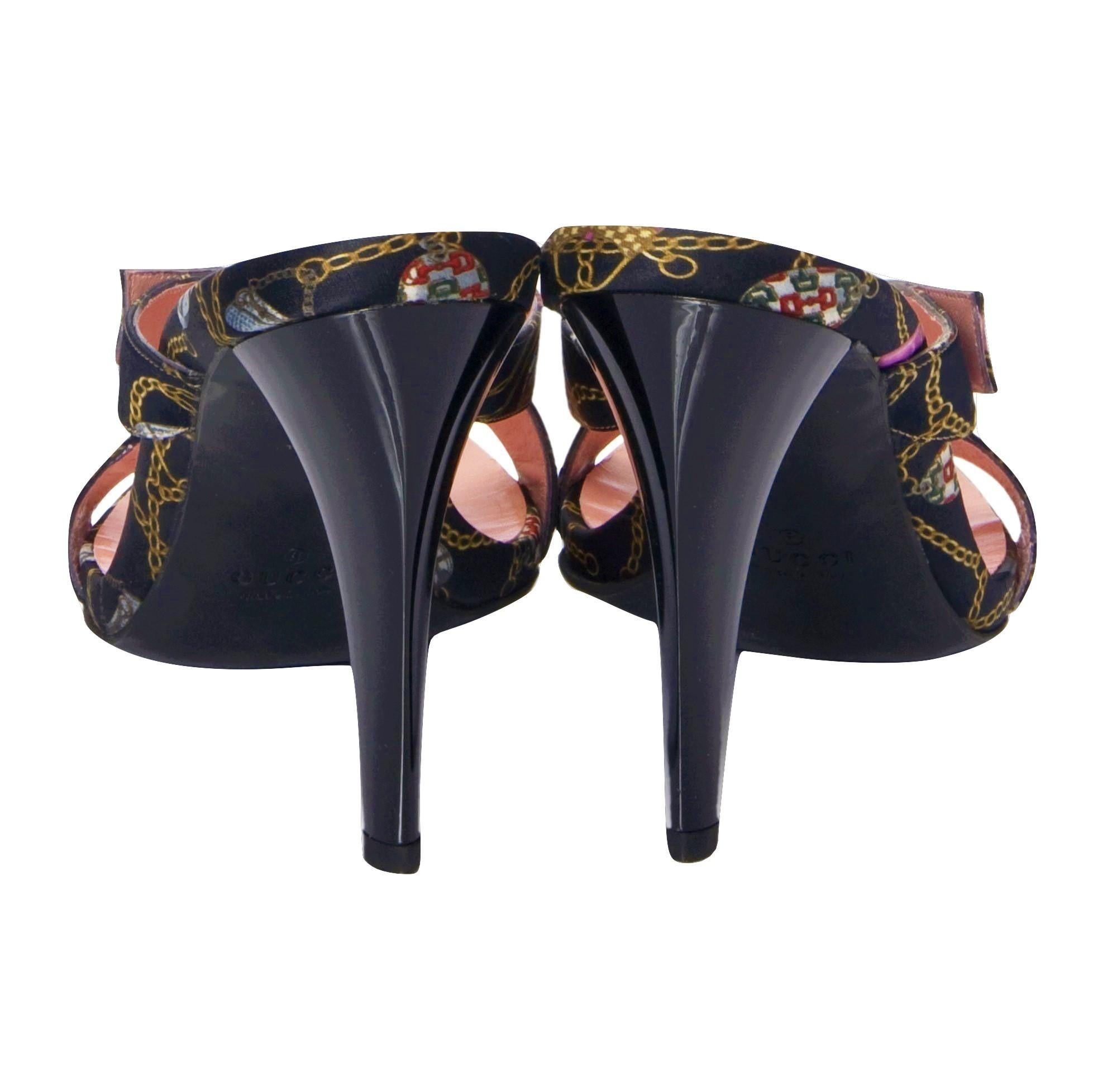 New Tom Ford For Gucci Vintage Chain Logo Satin Slide Heels Sz 6.5 For Sale 1