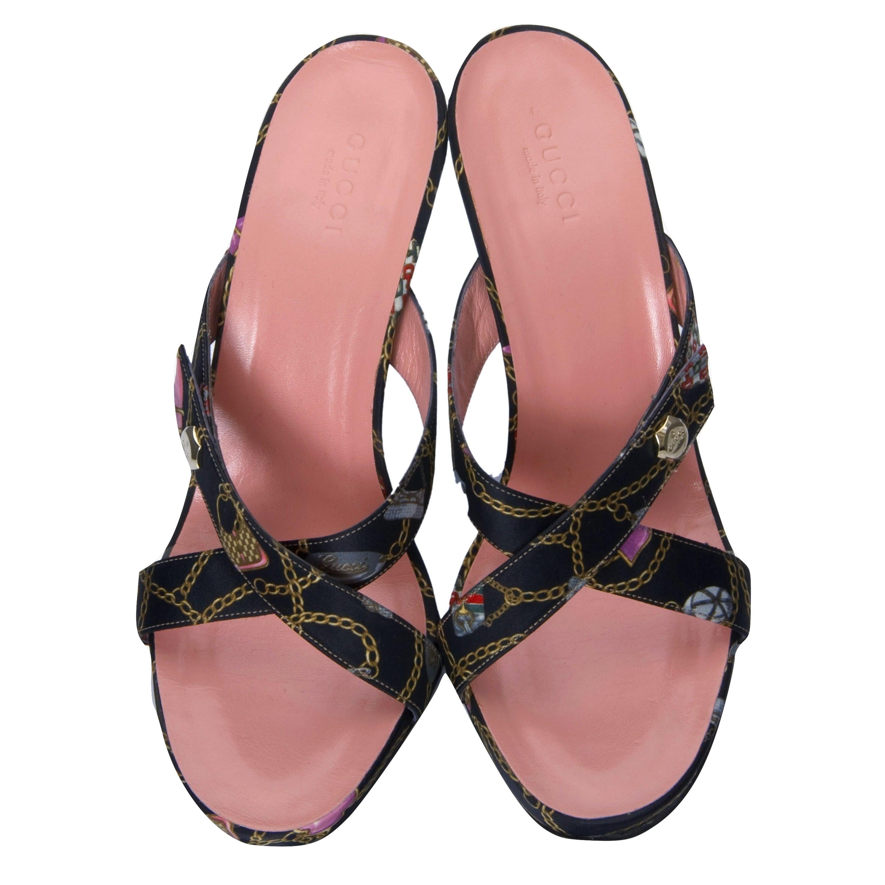 New Tom Ford For Gucci Vintage Chain Logo Satin Slide Heels Sz 6.5 For Sale 2