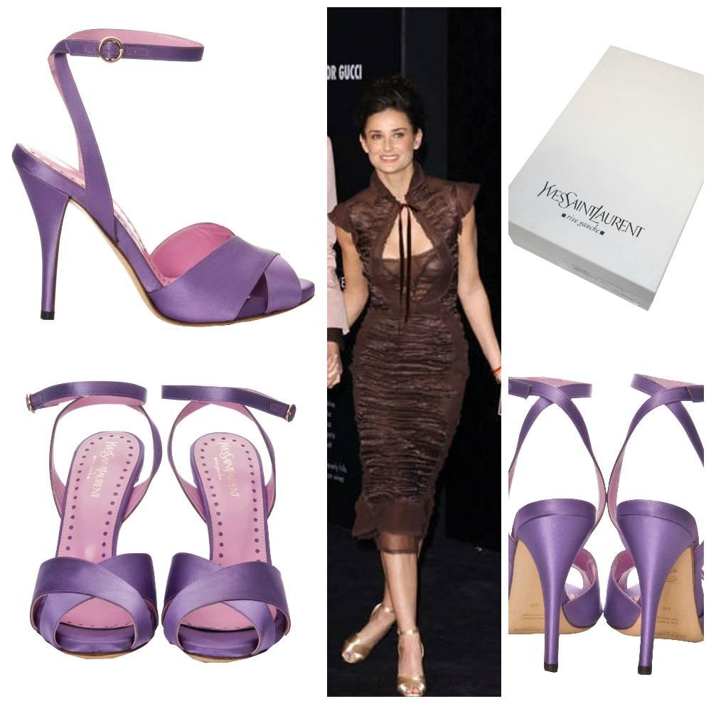 Tom Ford For Yves Saint Laurent Heels
Brand New
* Tom Ford's Final Collection for Yves Saint Laurent
Size: 37
* Stunning Lilac Satin
* Criss Cross Toe  
* Leather Footbed
* Adjustable Ankle Strap
* Gold Hardware
* 4.25