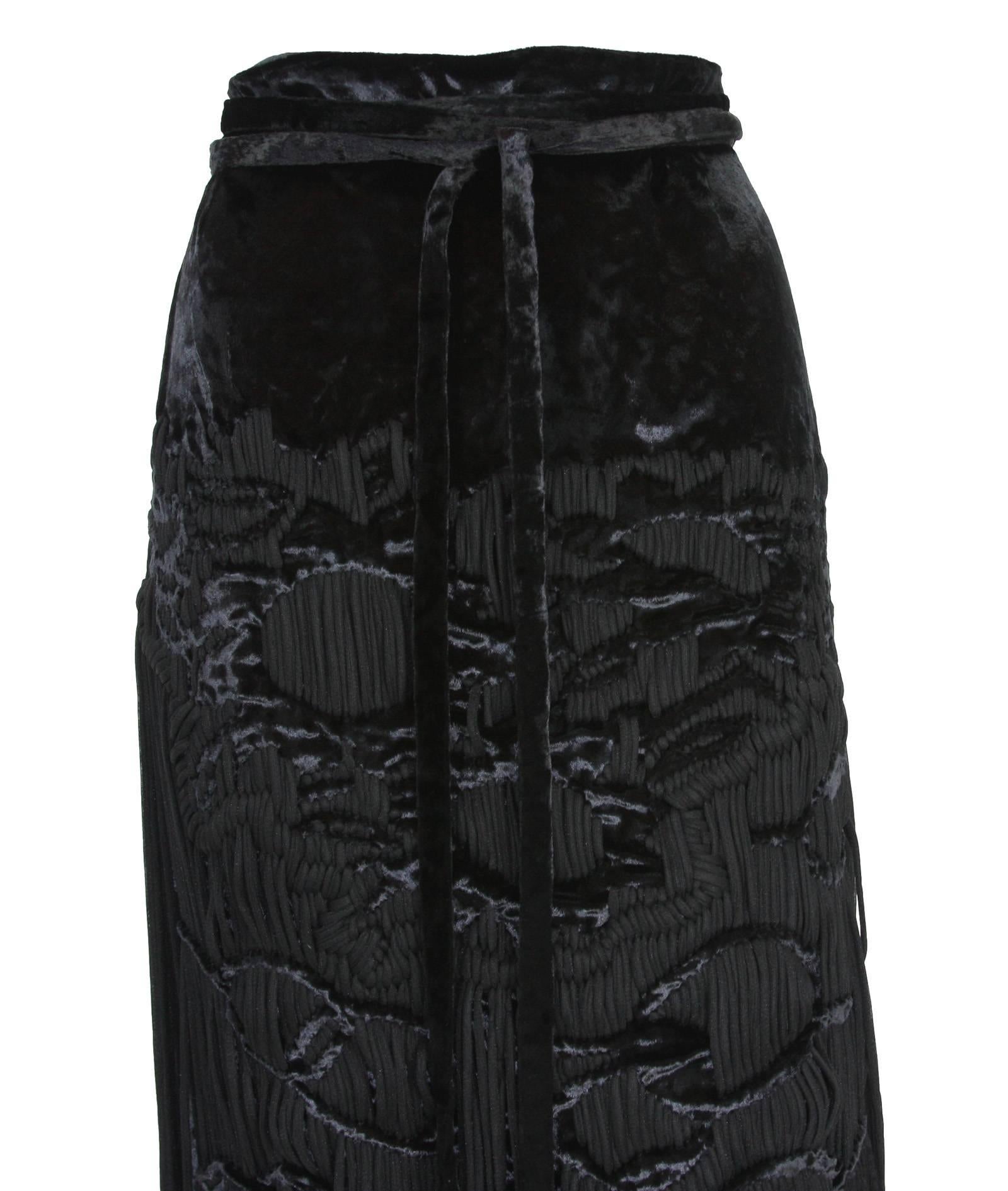 Black New Tom Ford for Yves Saint Laurent F/W 2001 Velvet Fringe Runway Skirt  Fr. 38