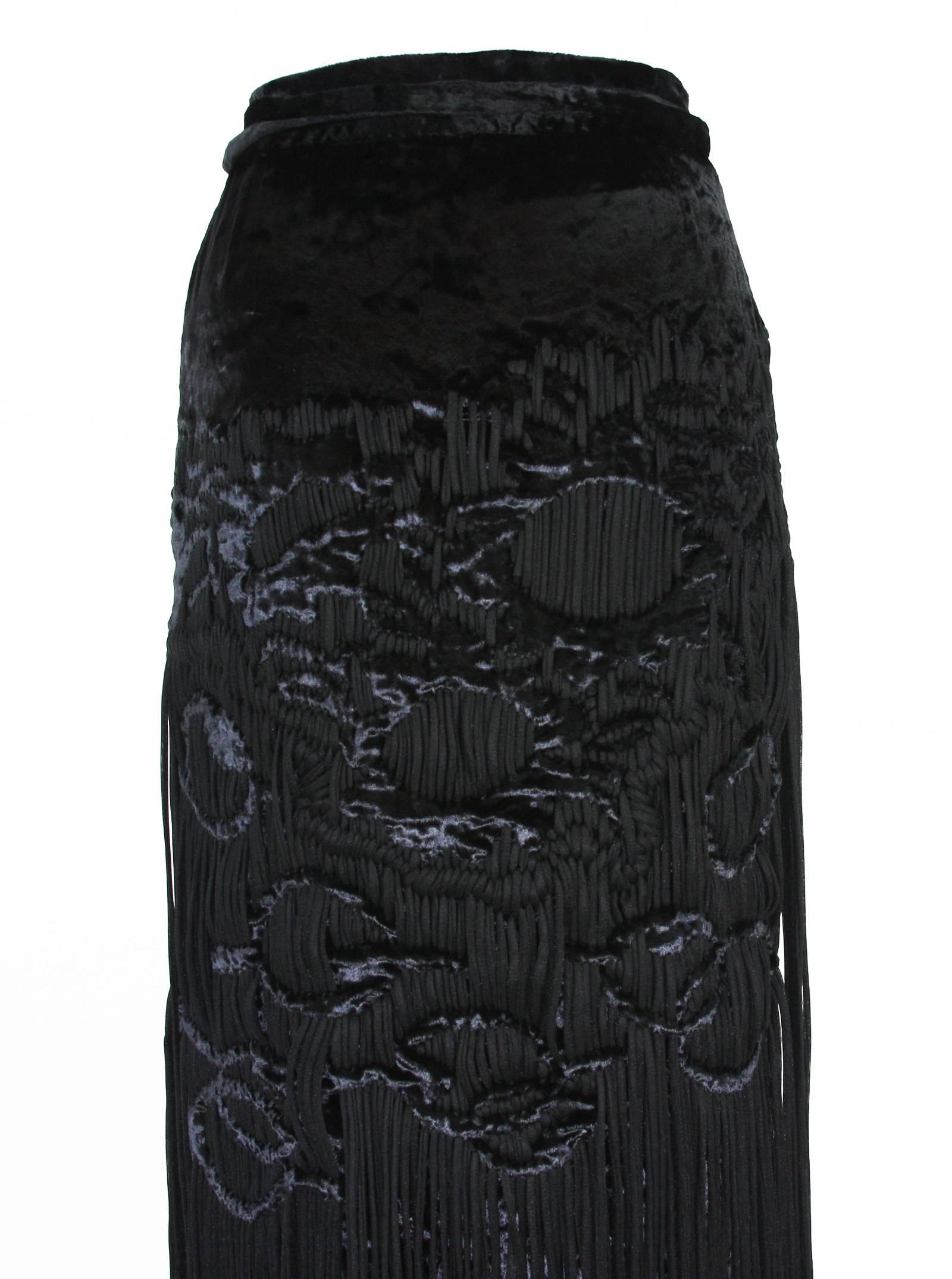 New Tom Ford for Yves Saint Laurent F/W 2001 Velvet Fringe Runway Skirt  Fr. 38 1