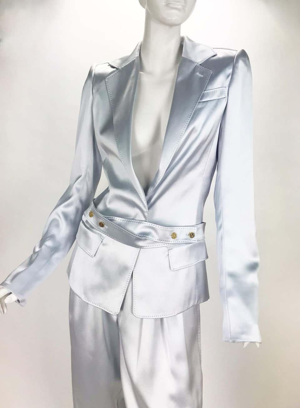 Gray New Tom Ford for Yves Saint Laurent S/S 2004 Look #1 Silk Pant Suit French 38 For Sale
