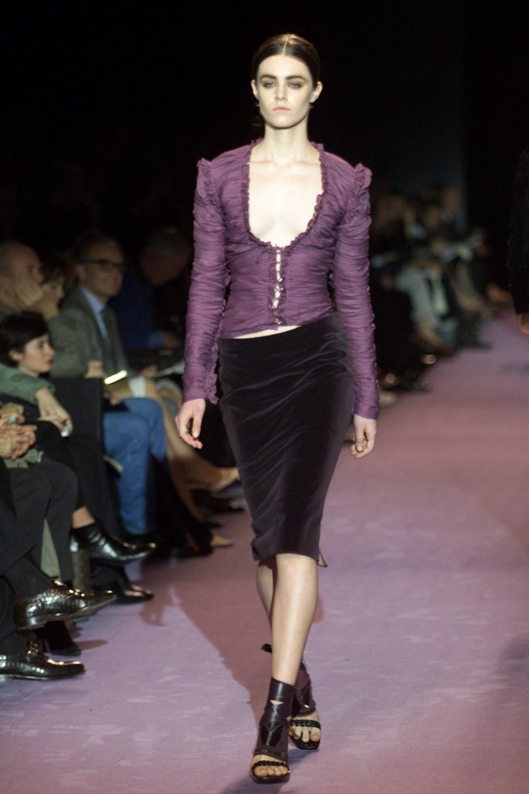 F/W 2001 Yves Saint Laurent by Tom Ford Pleated Black Satin Flare Skirt main image 1