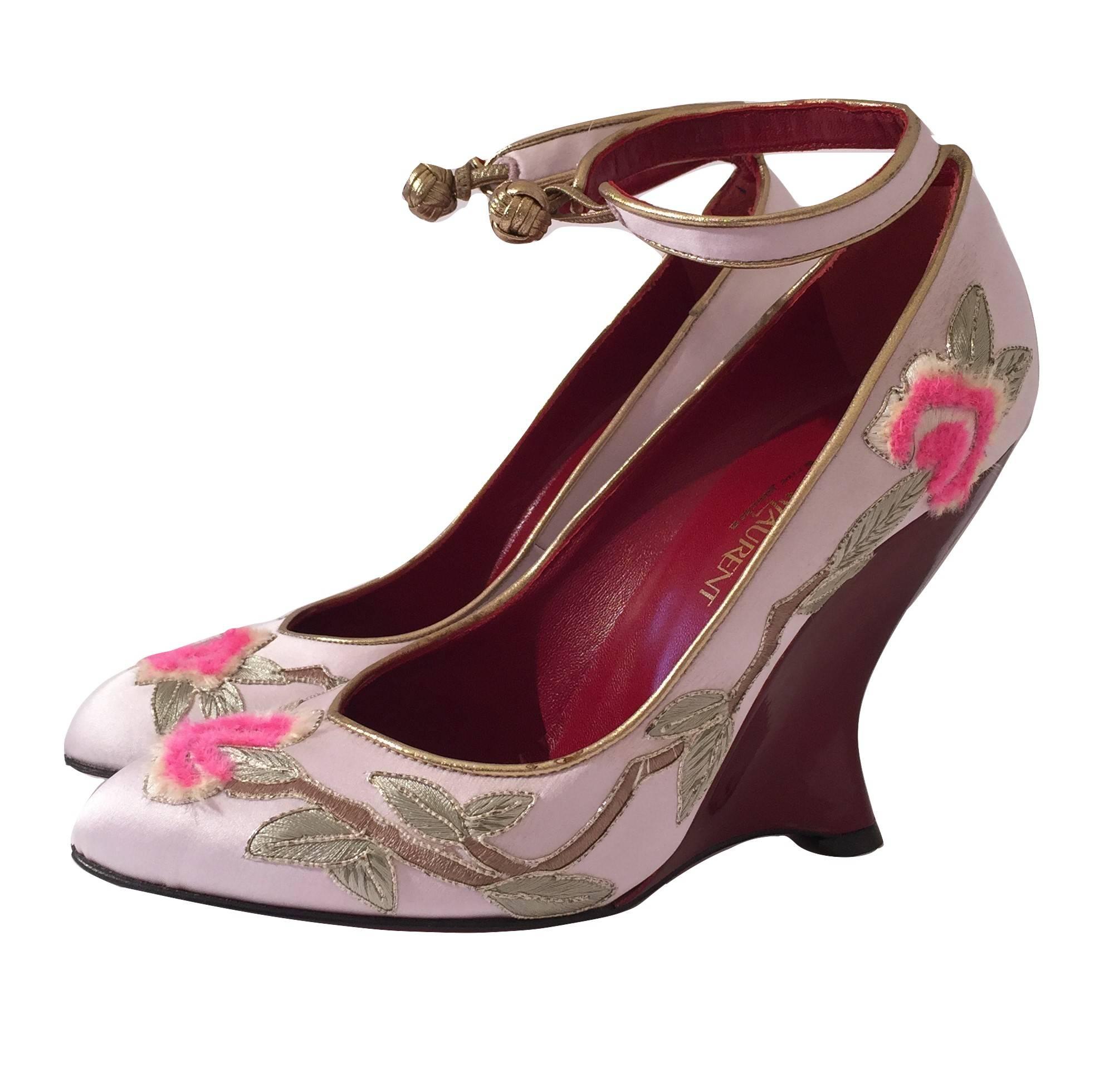 New Tom Ford for Yves Saint Laurent YSL Lotus Heels Final Collection 2004 Sz 38 For Sale 5