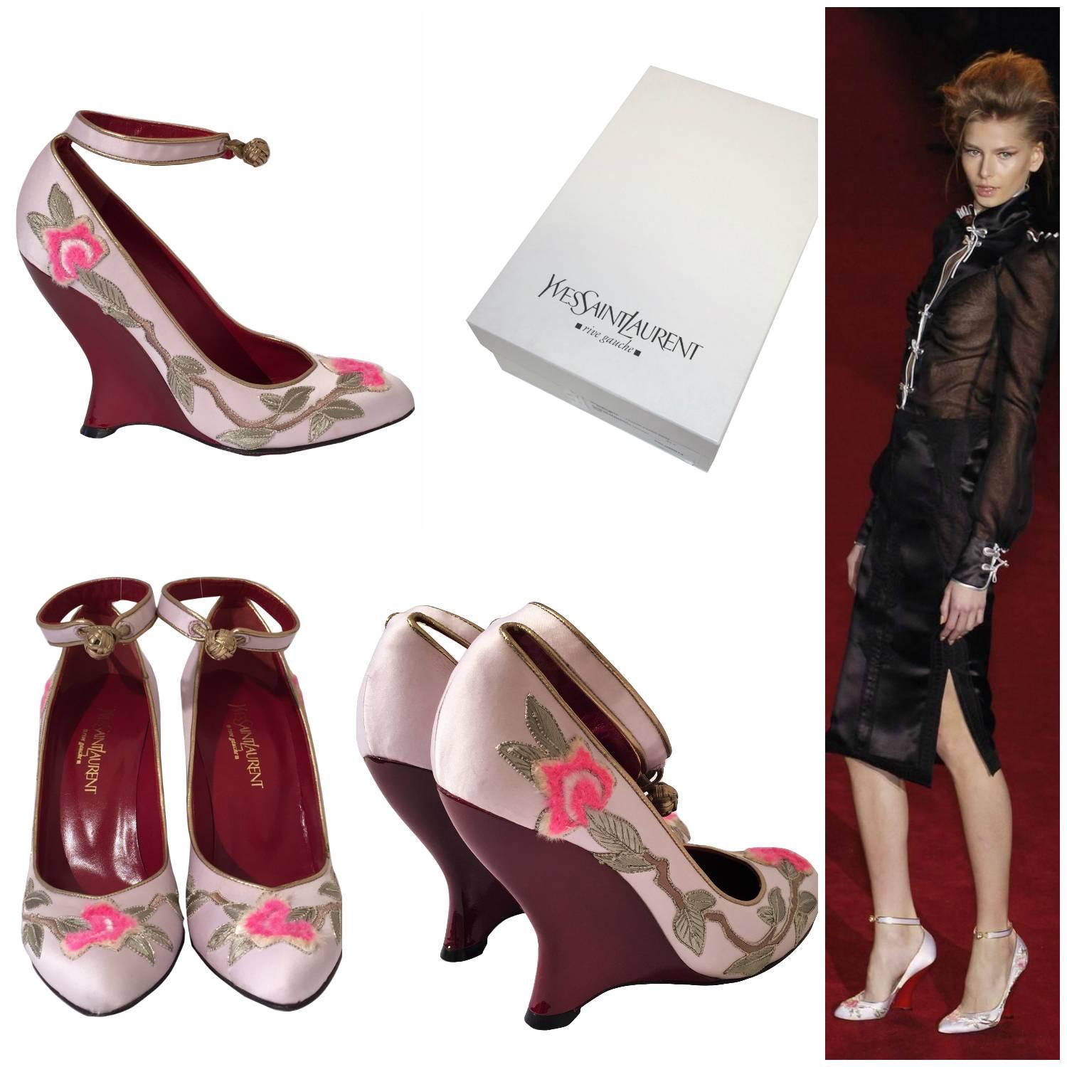 Brown New Tom Ford for Yves Saint Laurent YSL Lotus Heels Final Collection 2004 Sz 38 For Sale