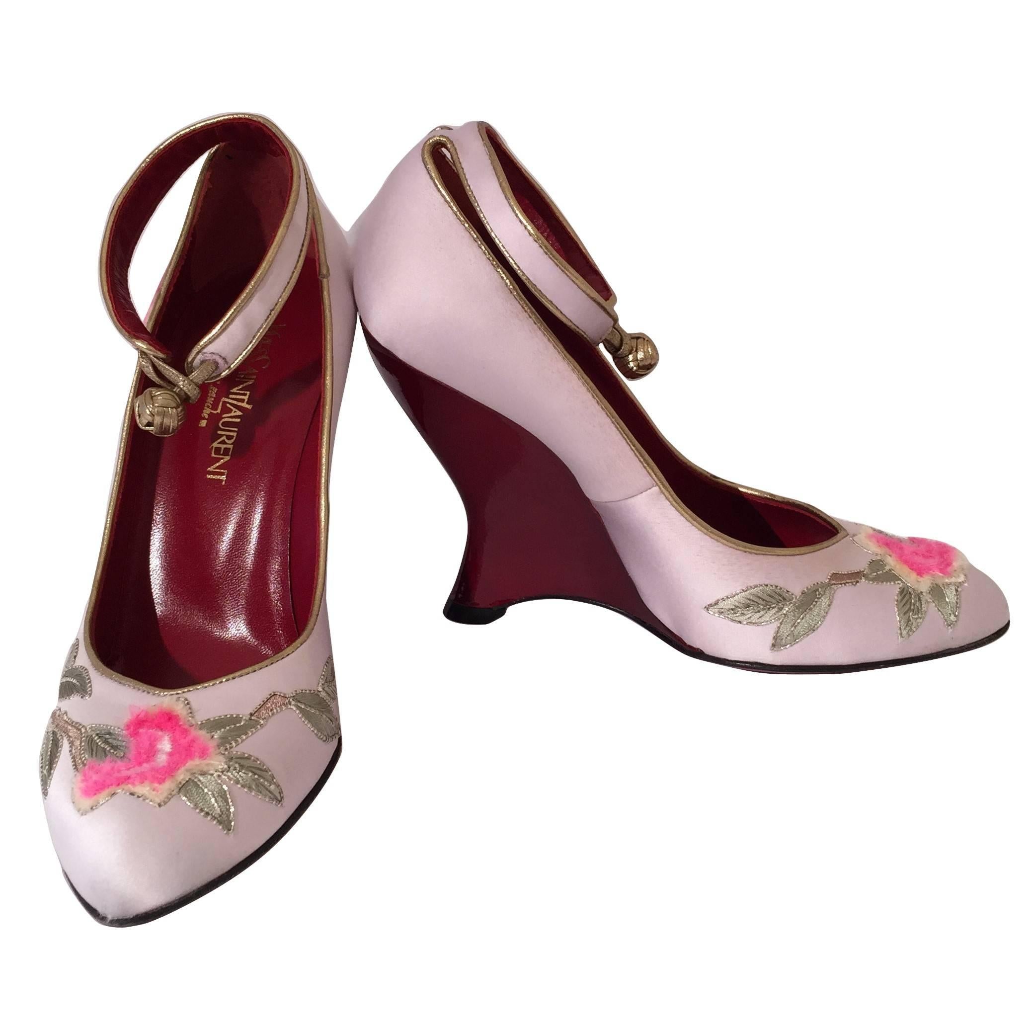 New Tom Ford for Yves Saint Laurent YSL Lotus Heels Final Collection 2004 Sz 38 For Sale 3