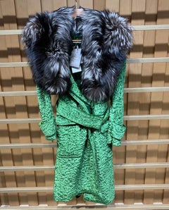 New Tom Ford Forest Green Astrakan Velvet Coat with Fox Fur from Ad Campaign