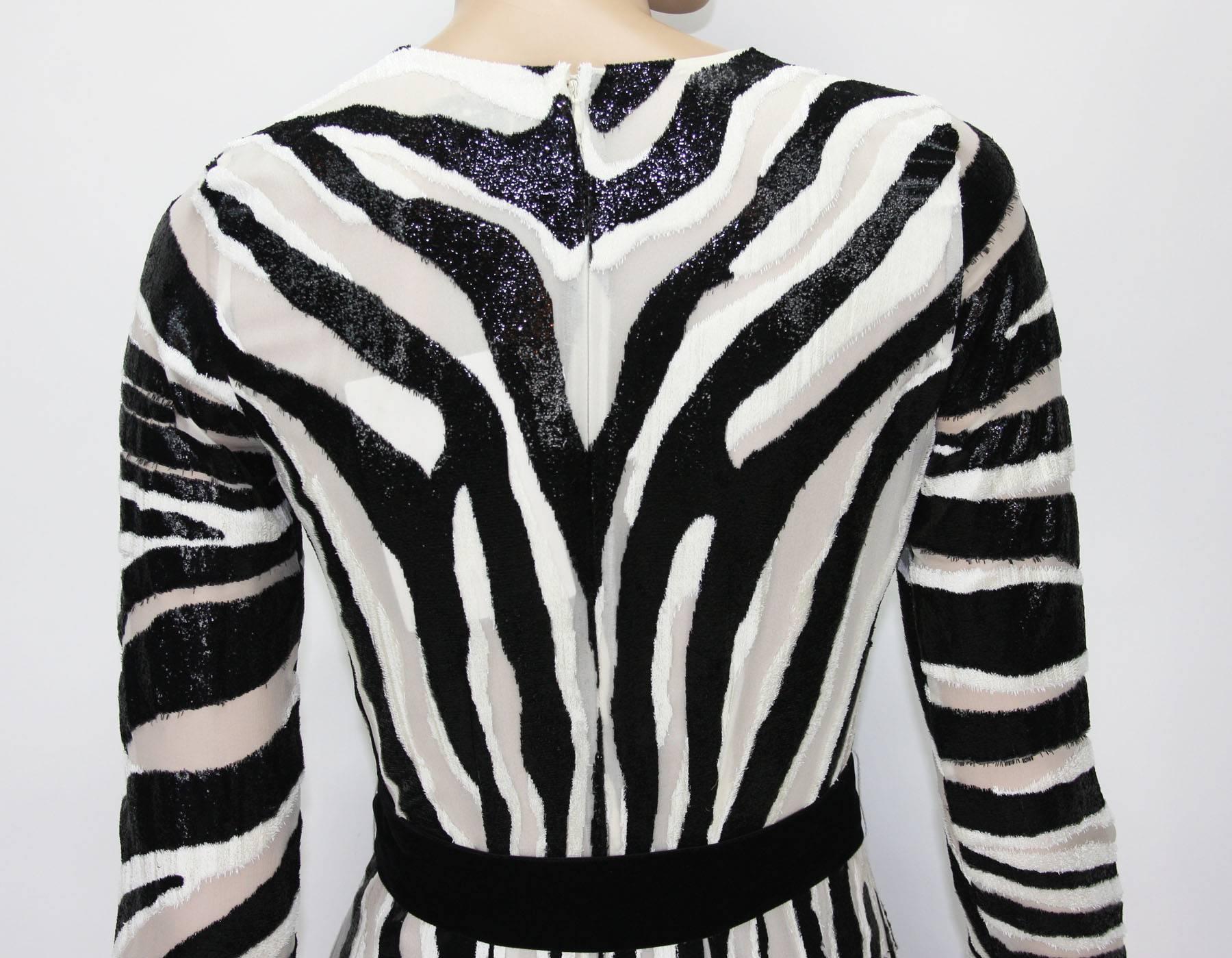 New Tom Ford Fur-Like Zebra Print Semi-Sheer Belted Shimmer Pleated Dress It 38  For Sale 2