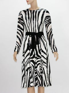 New Tom Ford Fur-Like Zebra Print Semi-Sheer Belted Shimmer Pleated Dress It 38