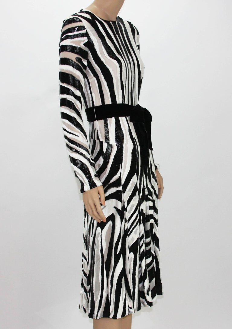 New Tom Ford Fur-Like Zebra Print Semi-Sheer Belted Shimmer Pleated ...