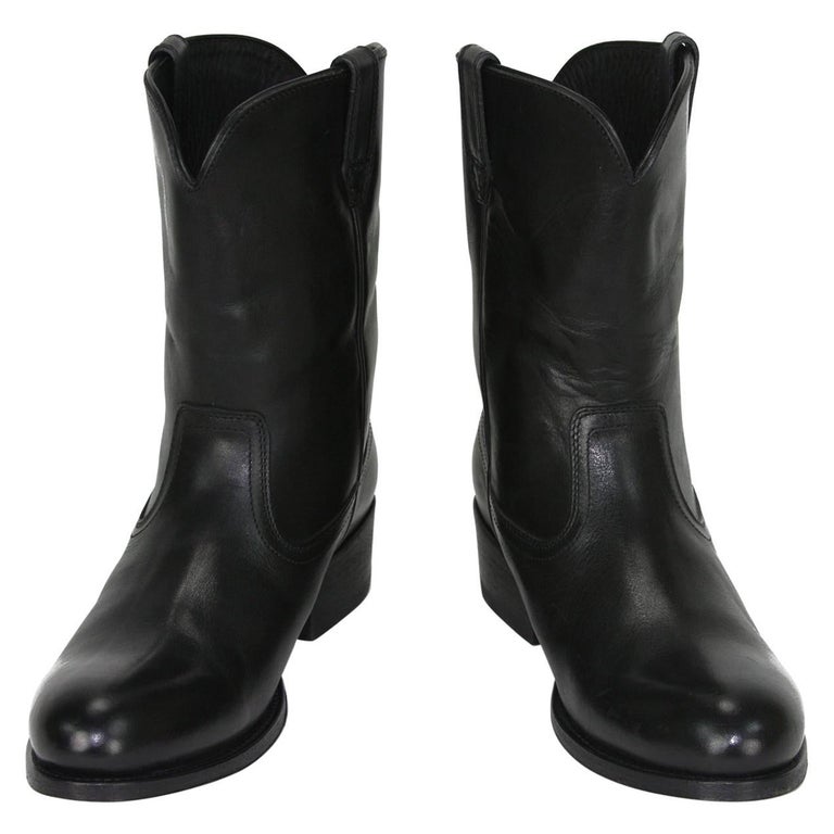 New Tom Ford Men's Black Leather Western Cowboy Boots size For