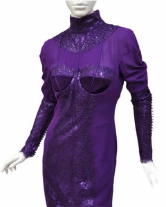 New Tom Ford Metallic Amethyst Lace Cocktail Dress 40 - 4