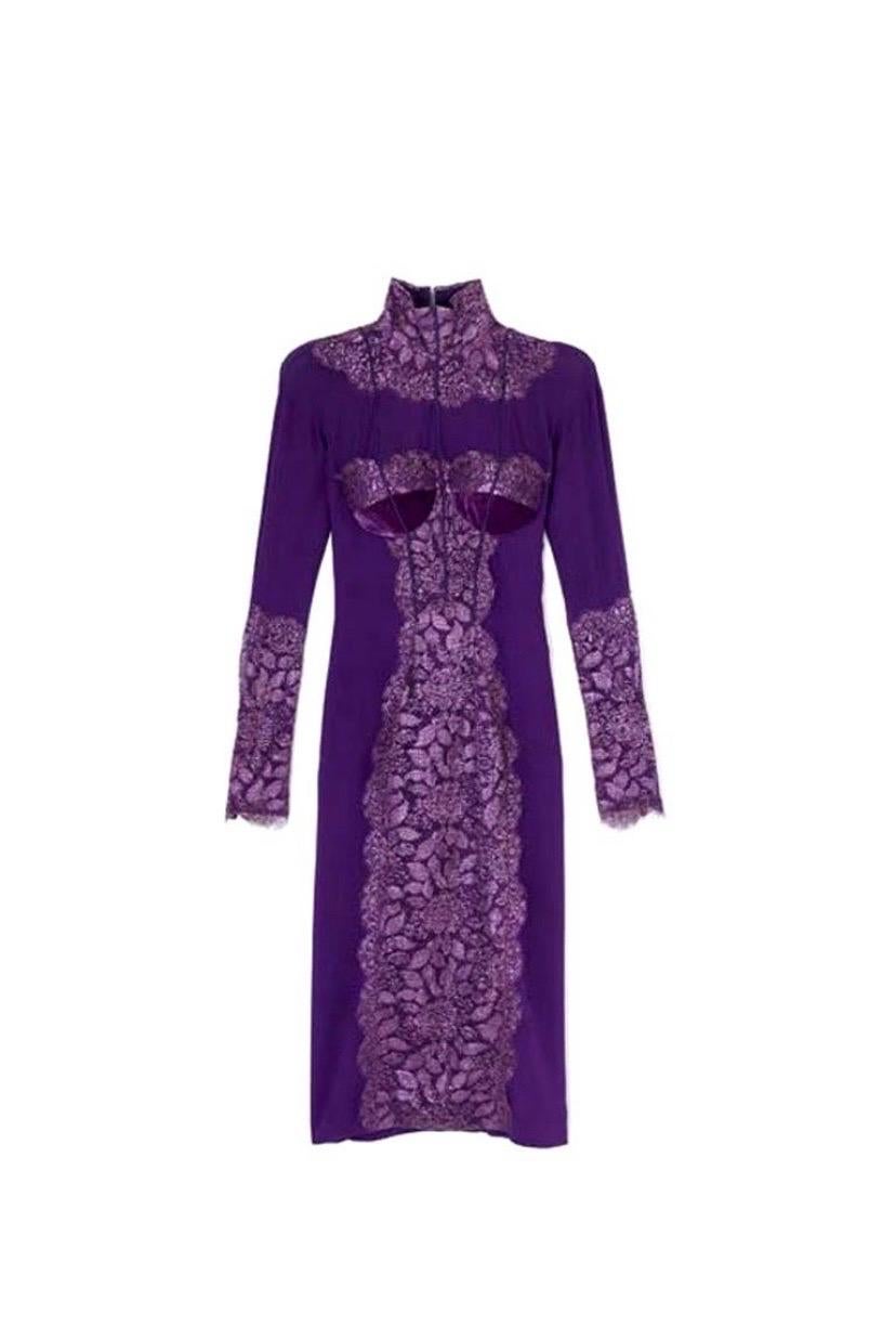 Purple New Tom Ford Metallic Amethyst Lace Cocktail Dress 40 - 4 For Sale