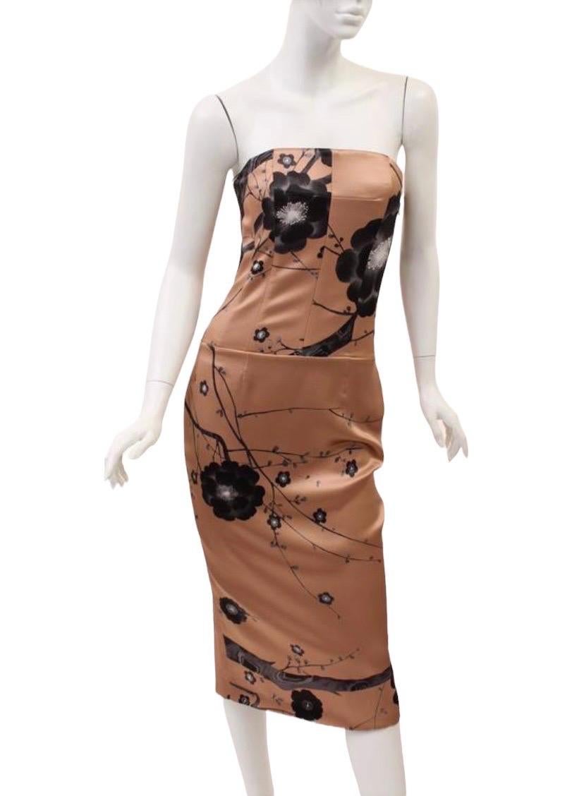 Brown New Tom Ford Nude Cherry Blossom Embellished Asymmetric Wing Dress + Top It. 38 For Sale