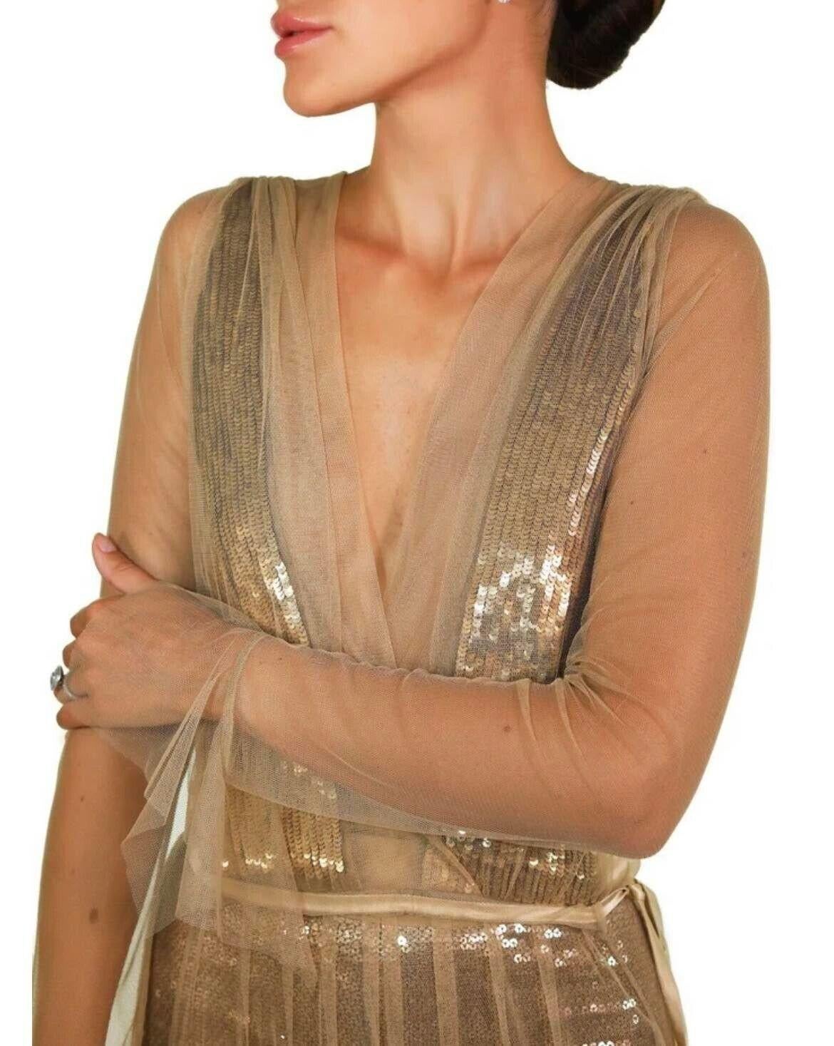 New Tom Ford Nude Embellished Chiffon Dress w/ Gold Sequin Pants 38 - 2 For Sale 5