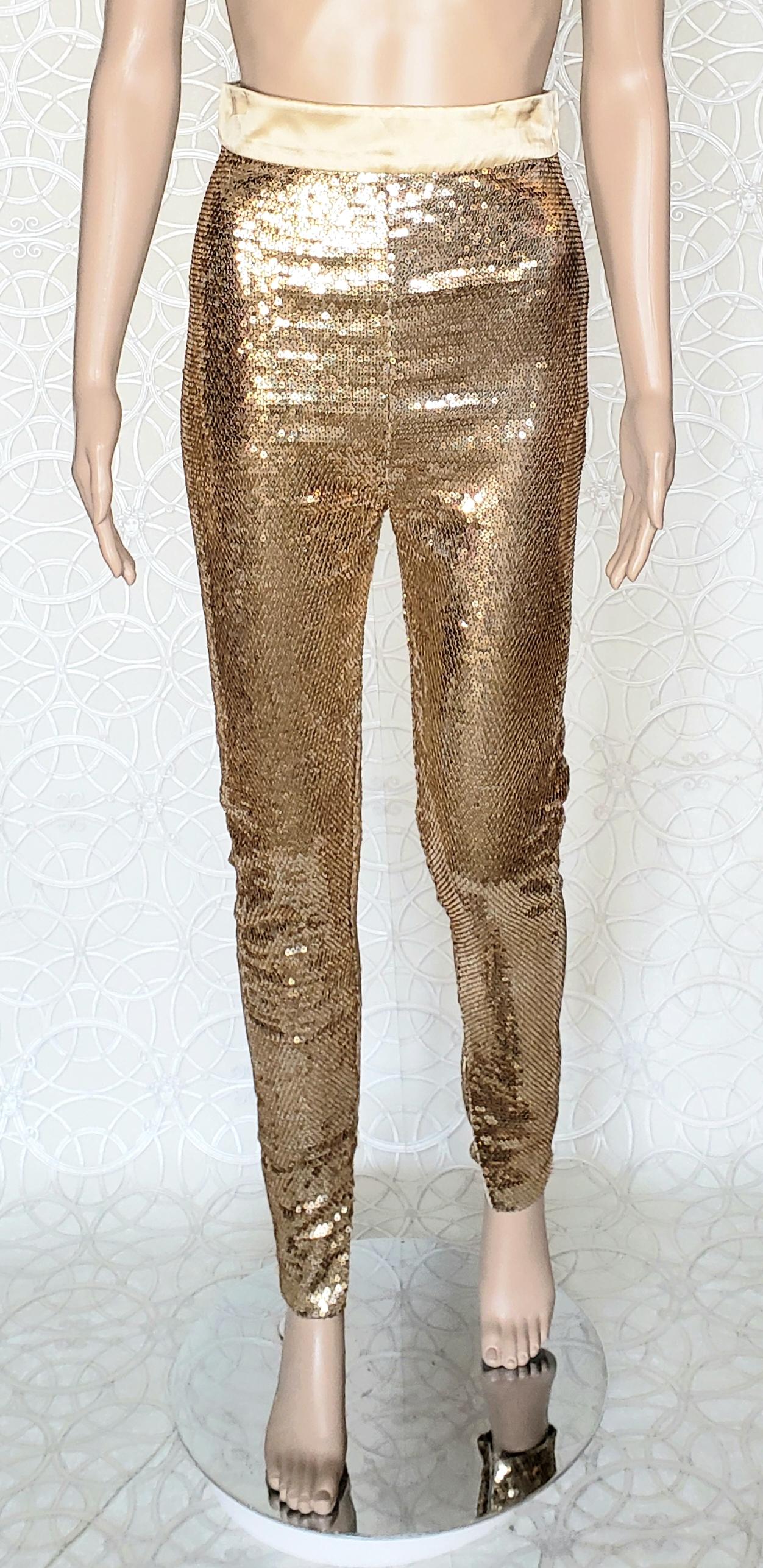 New TOM FORD NUDE EMBELLISHED CHIFFON DRESS w/ GOLD SEQUIN PANTS 38 - 2 1