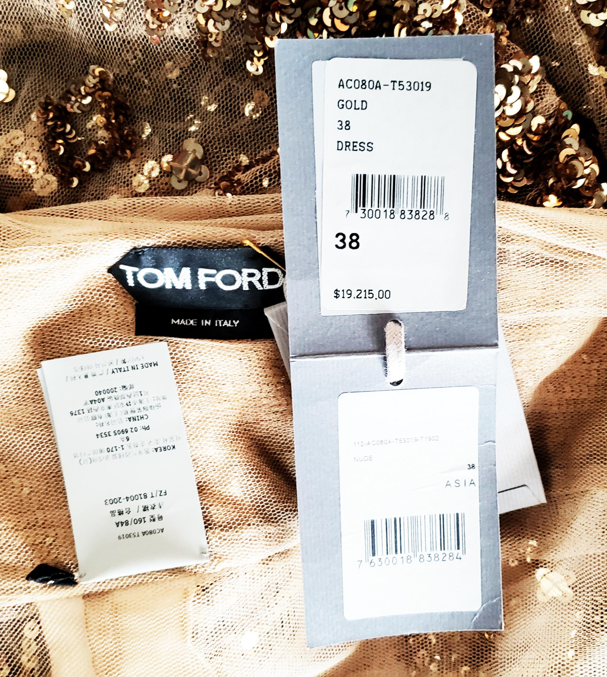 New TOM FORD NUDE EMBELLISHED CHIFFON DRESS w/ GOLD SEQUIN PANTS 38 - 2 2