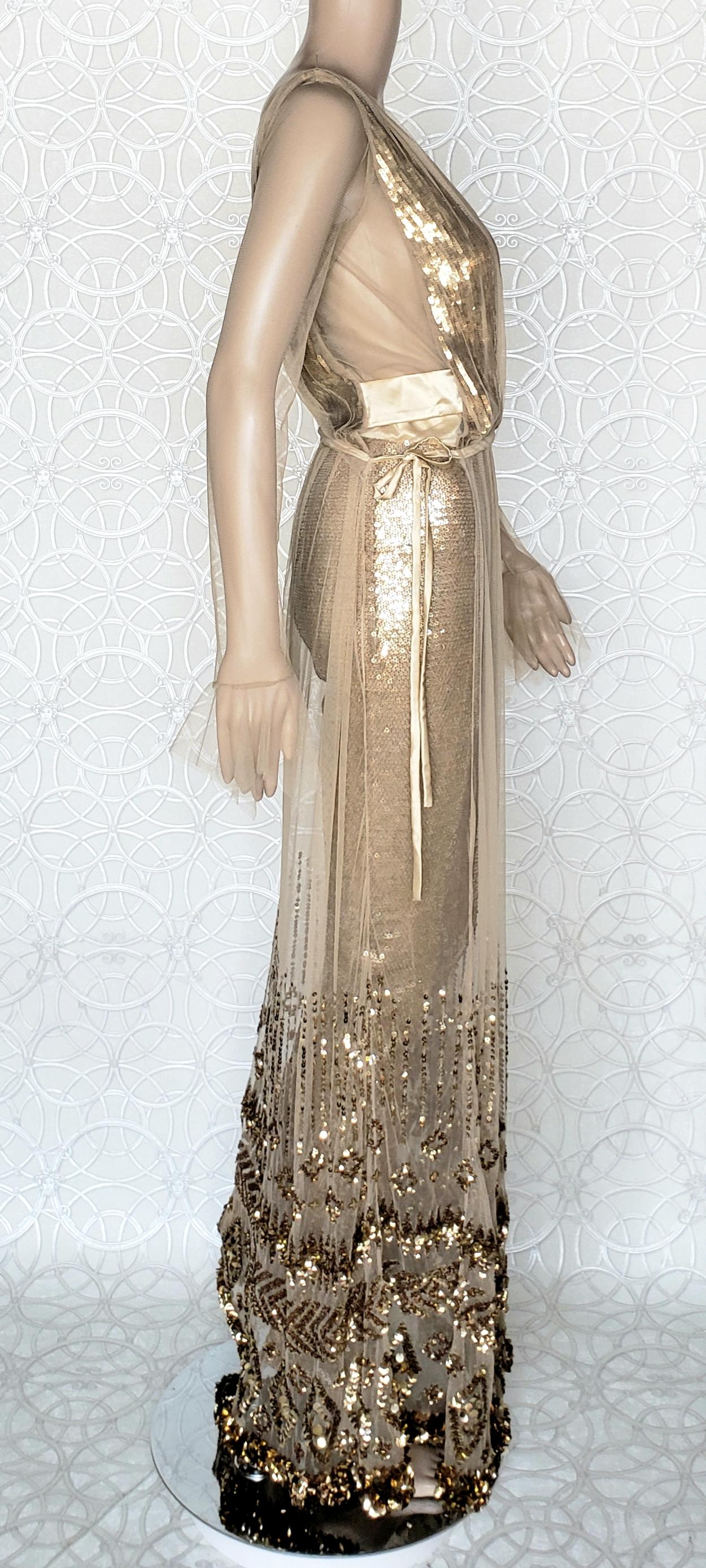 Brown New TOM FORD NUDE EMBELLISHED CHIFFON DRESS w/ GOLD SEQUIN PANTS 38 - 2