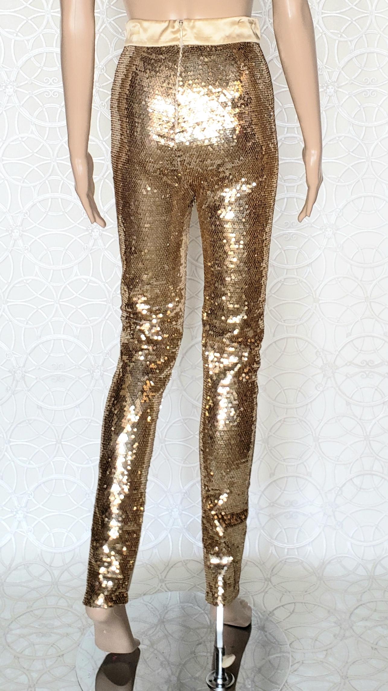 Women's New TOM FORD NUDE EMBELLISHED CHIFFON DRESS w/ GOLD SEQUIN PANTS 38 - 2
