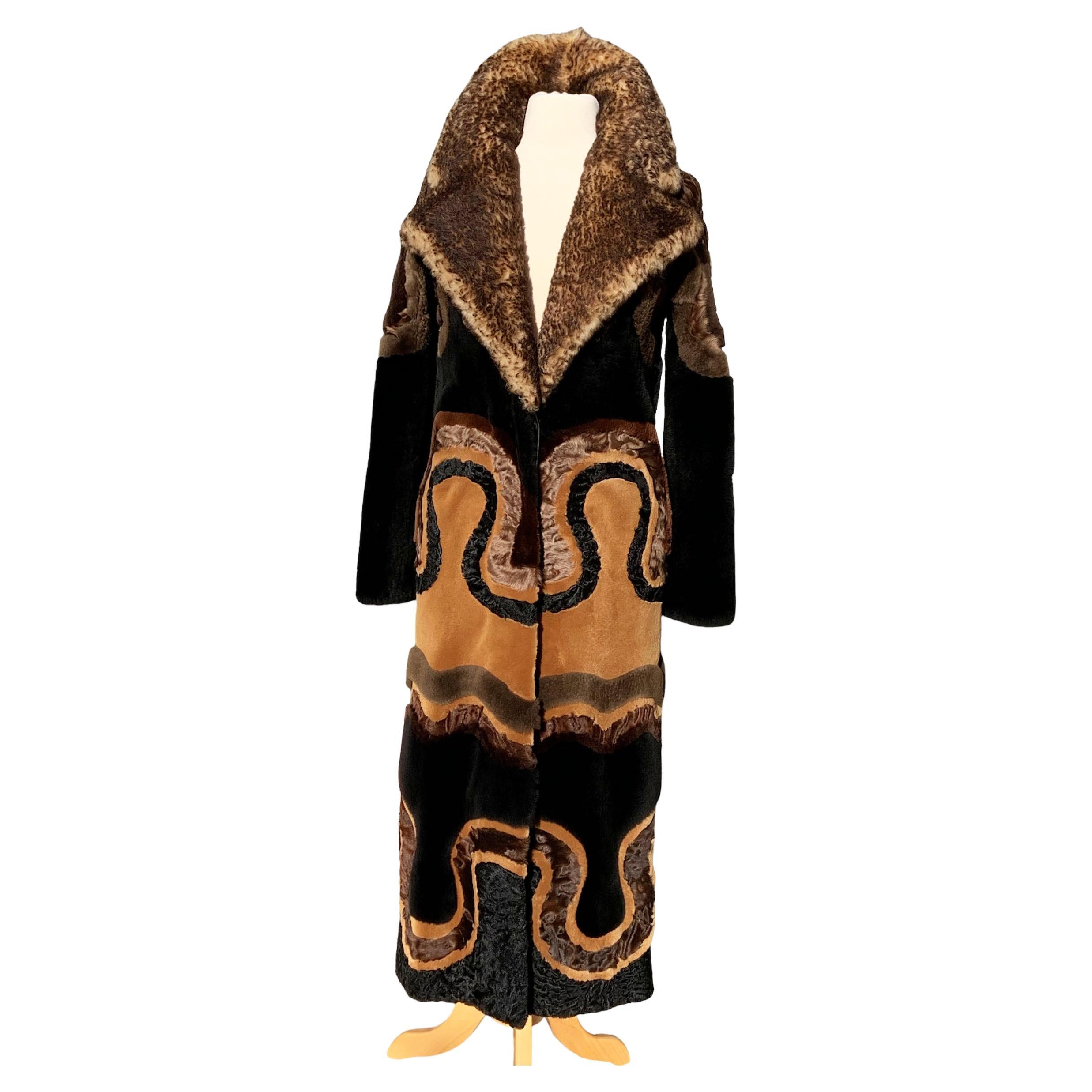 New Tom Ford Several Fur Combination Oversize Collar Multi Color Long Coat  For Sale