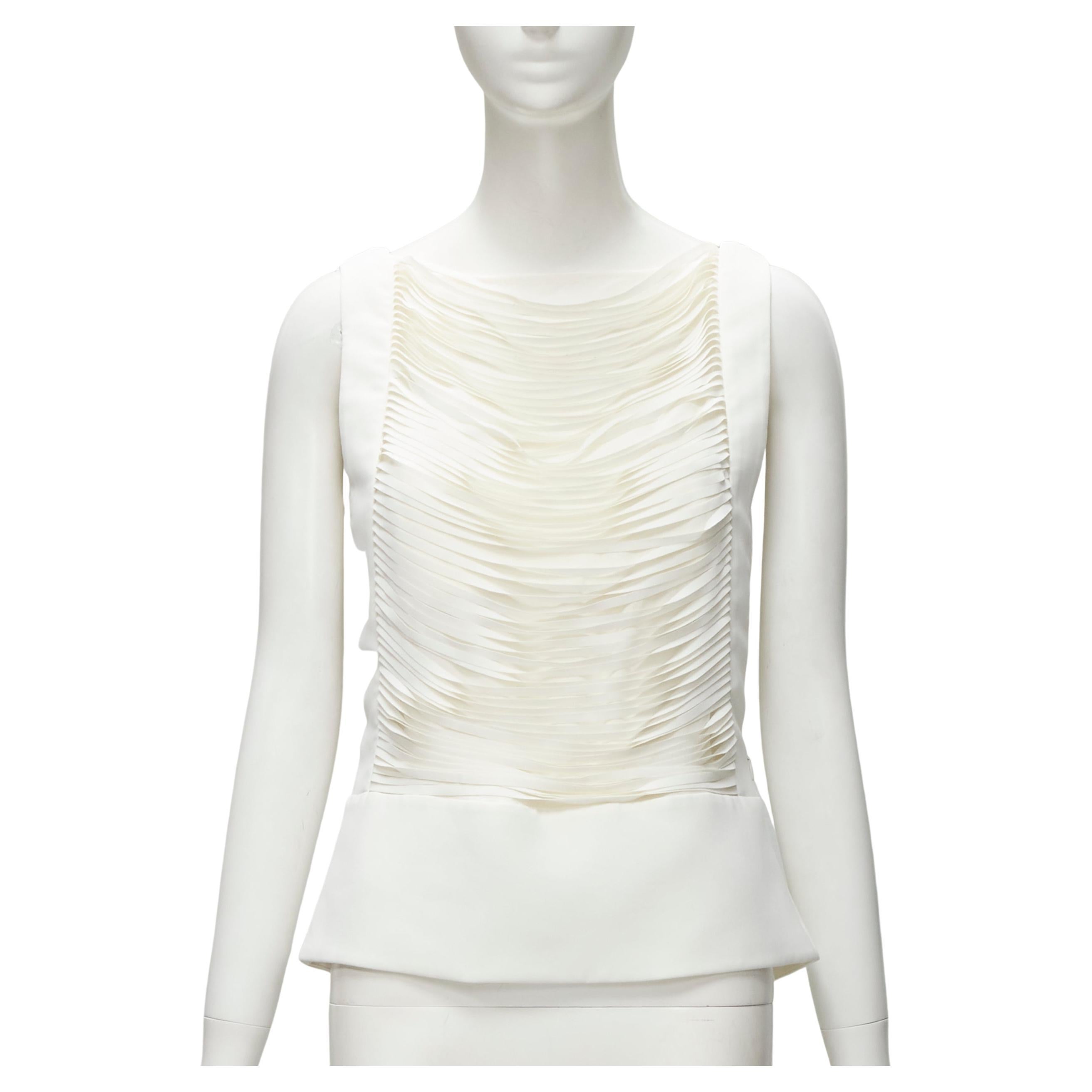 new TOM FORD white laser cut fringe polyester vest bandeau set top IT42 S For Sale